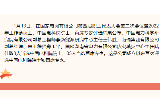國家(jia)電網公司首次評選出中國電科(ke)院院士和首席專家(jia)